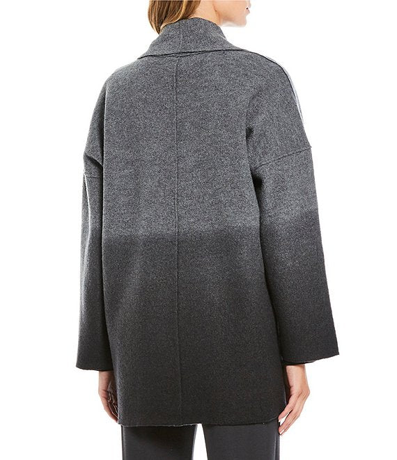 Eileen Fisher Shawl Collar Kimono Jacket in Ombre Boiled Wool Ash/Black