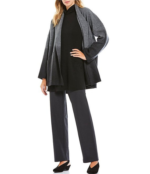 Eileen Fisher Shawl Collar Kimono Jacket in Ombre Boiled Wool Ash/Black