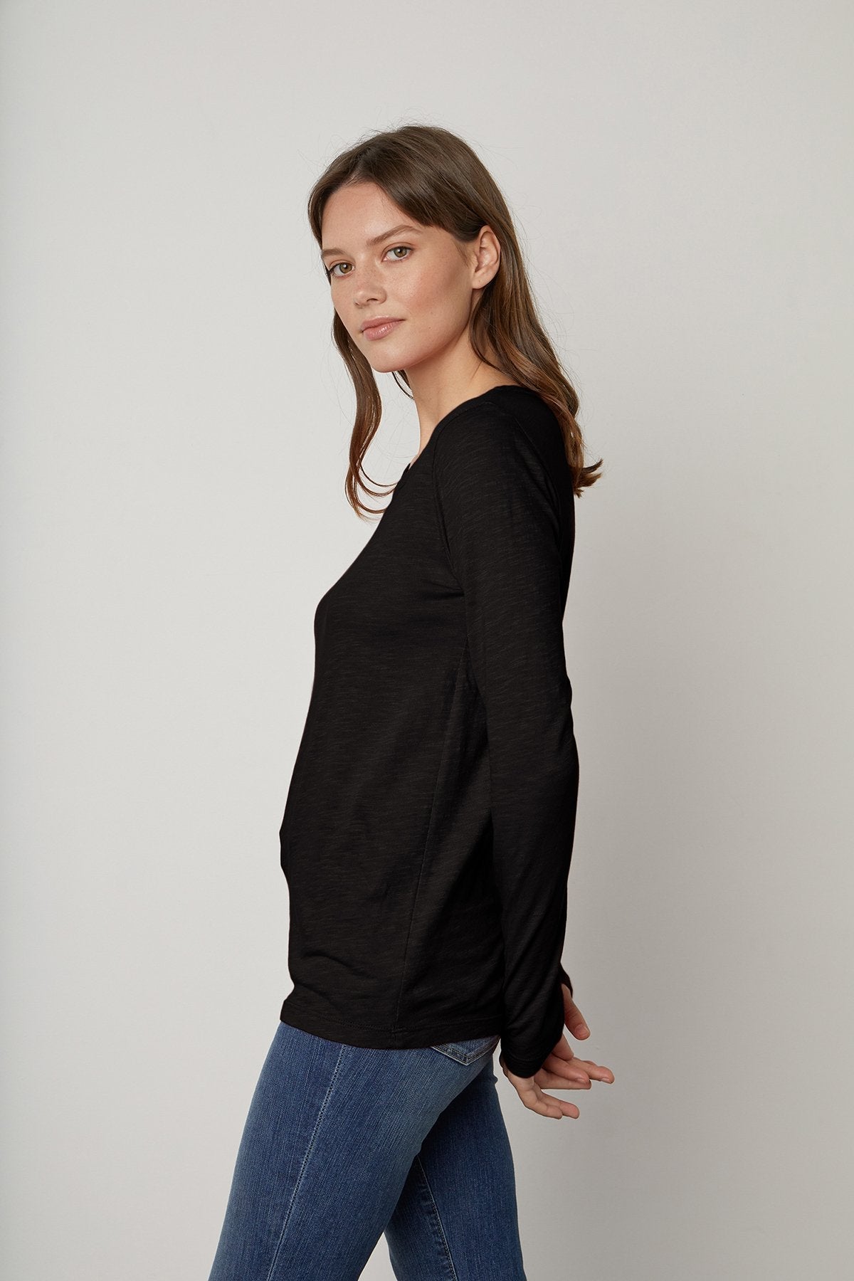 Velvet Liz Cotton Slub Long Sleeve Tee in Black
