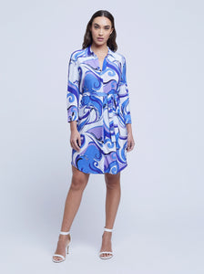 L'AGENCE Addison Print Shirt Dress in Provence Blue/Lavender