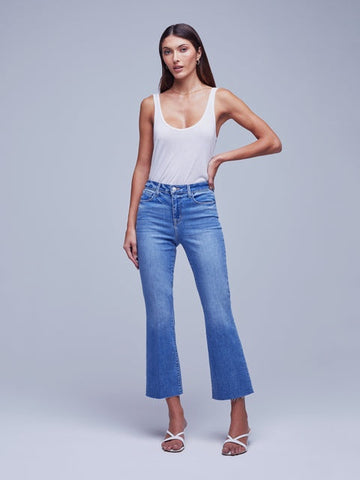 BBChic - Plain Short-Sleeve Crop Top / High-Waist Baggy Jeans