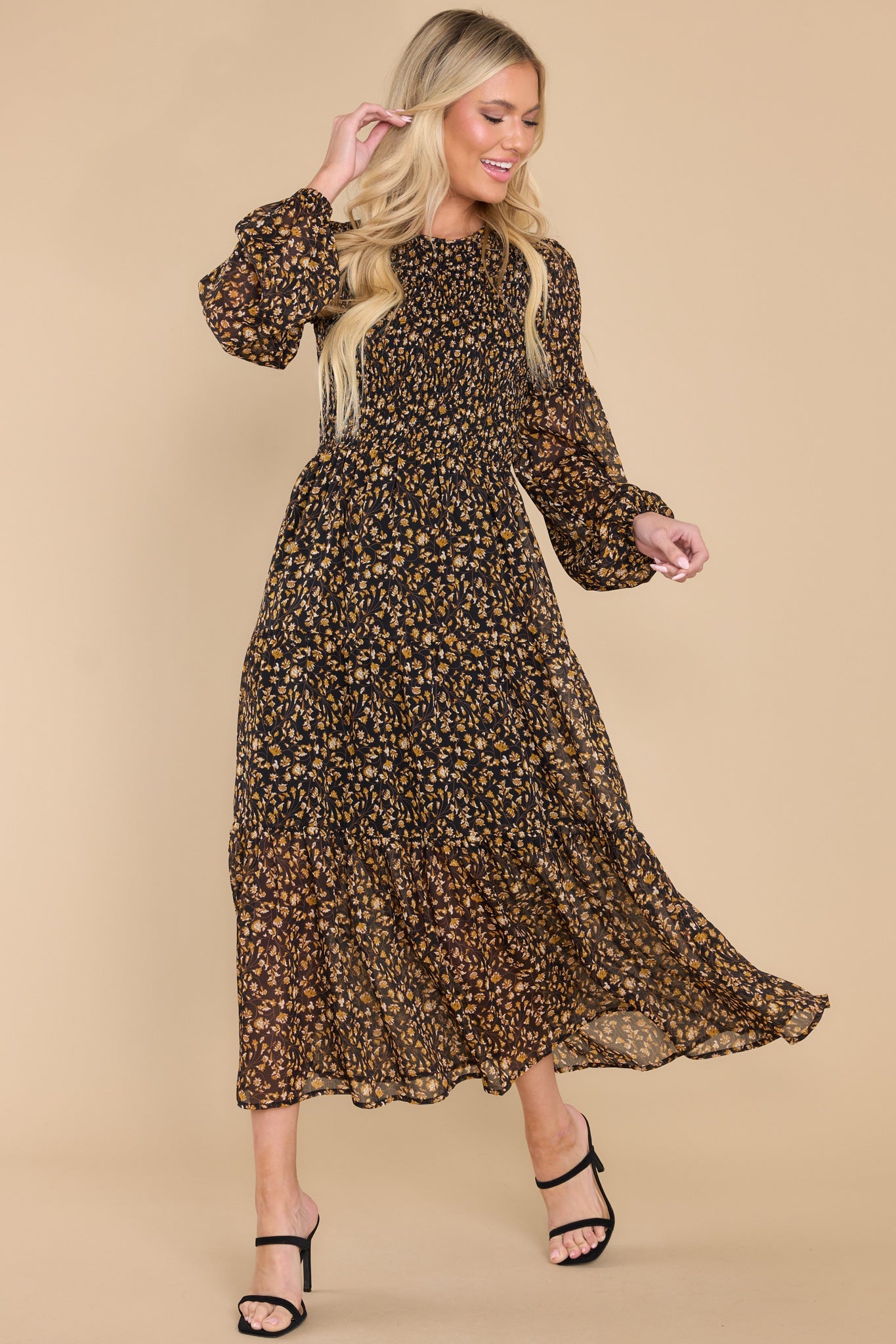 MinkPink Mira Shirred Top Midi Dress in Multi