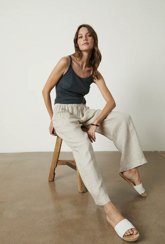 Velvet Lola Woven Linen Pull On Pant in Cobble