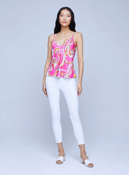 L'AGENCE Lexi Print Camisole in Orange/Rose Abstract
