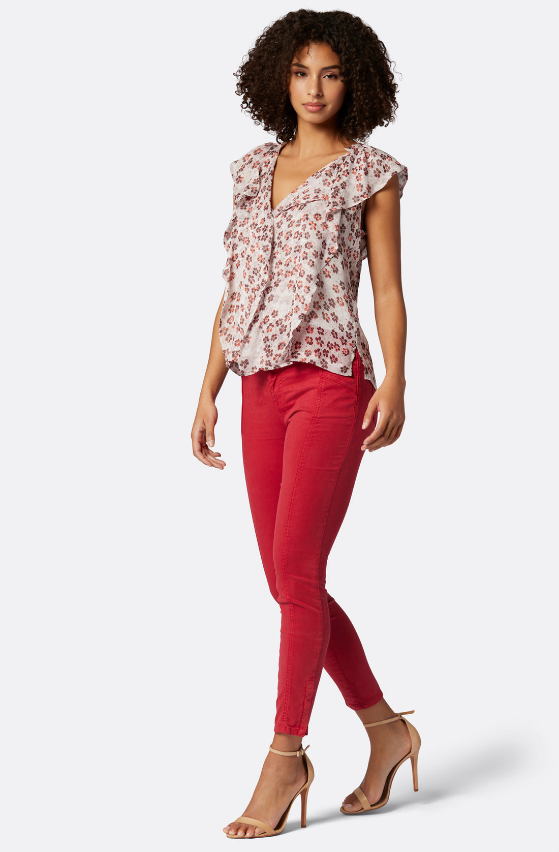 Joie Raquel Silk V-neck Floral Blouse in Gray Lilac Multi