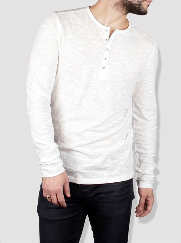 John Varvatos Melange L/S Knit Henley - Salt