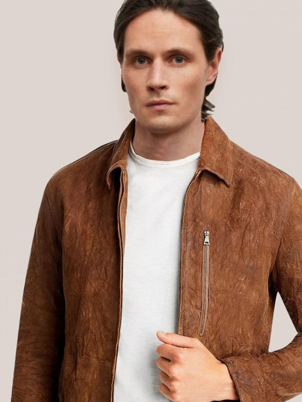 John Varvatos JAY Blouson Leather Jacket - Light Ghurka
