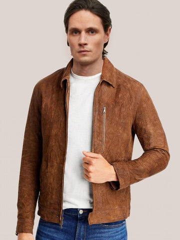 John Varvatos JAY Blouson Leather Jacket - Light Ghurka