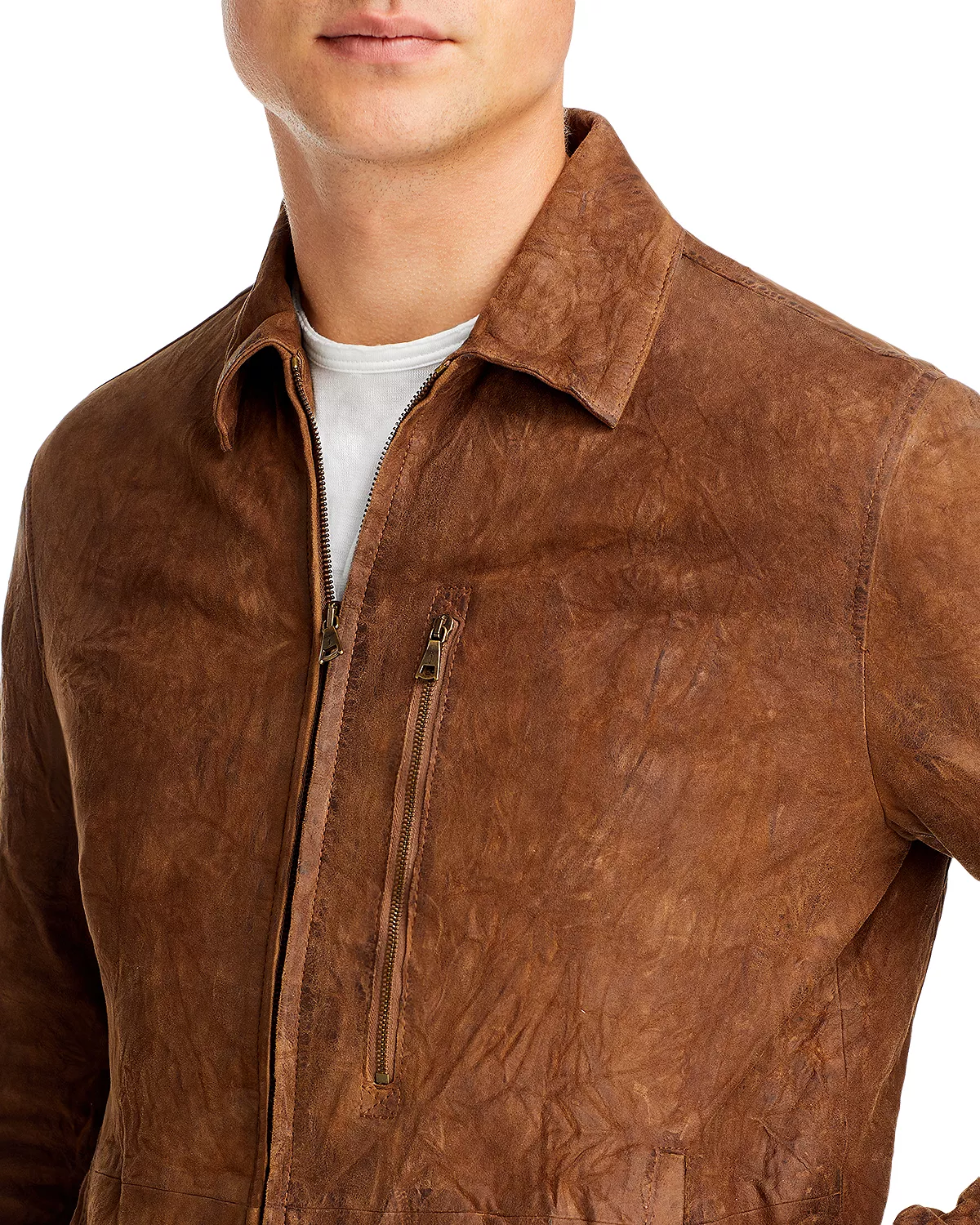 John Varvatos JAY Blouson Leather Jacket - Light Ghurka
