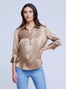 L'AGENCE Dani 3/4 sleeve silk blouse in Chantarelle