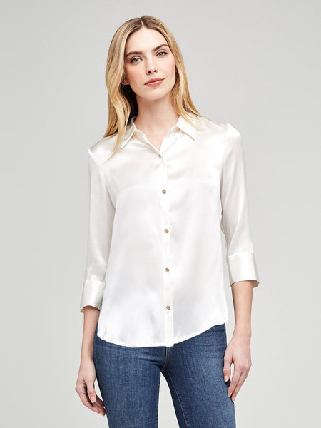 L'AGENCE Dani 3/4 sleeve silk blouse in ivory