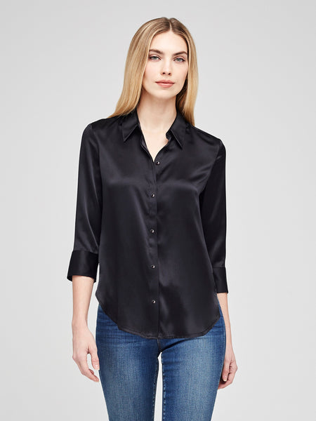L'AGENCE Dani 3/4 sleeve silk blouse in black