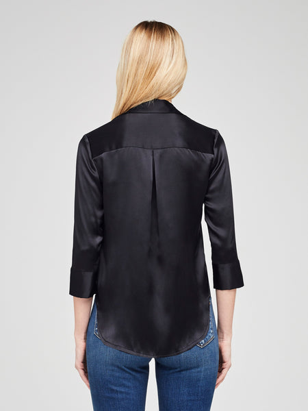 L'AGENCE Dani 3/4 sleeve silk blouse in black