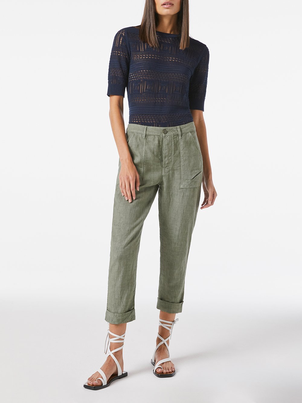 FRAME Le Beau Linen Pant in Military