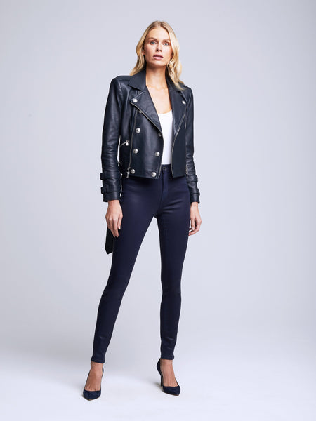 L'AGENCE Billie Belted leather jacket in midnight