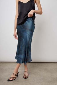 Rails Anya long satin skirt in Blue Coast