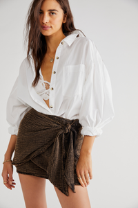 Free People Happy Hour Long Sleeve Button Up in White