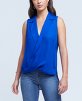 L'AGENCE Freja Sleeveless Draped Blouse in Twilight Blue
