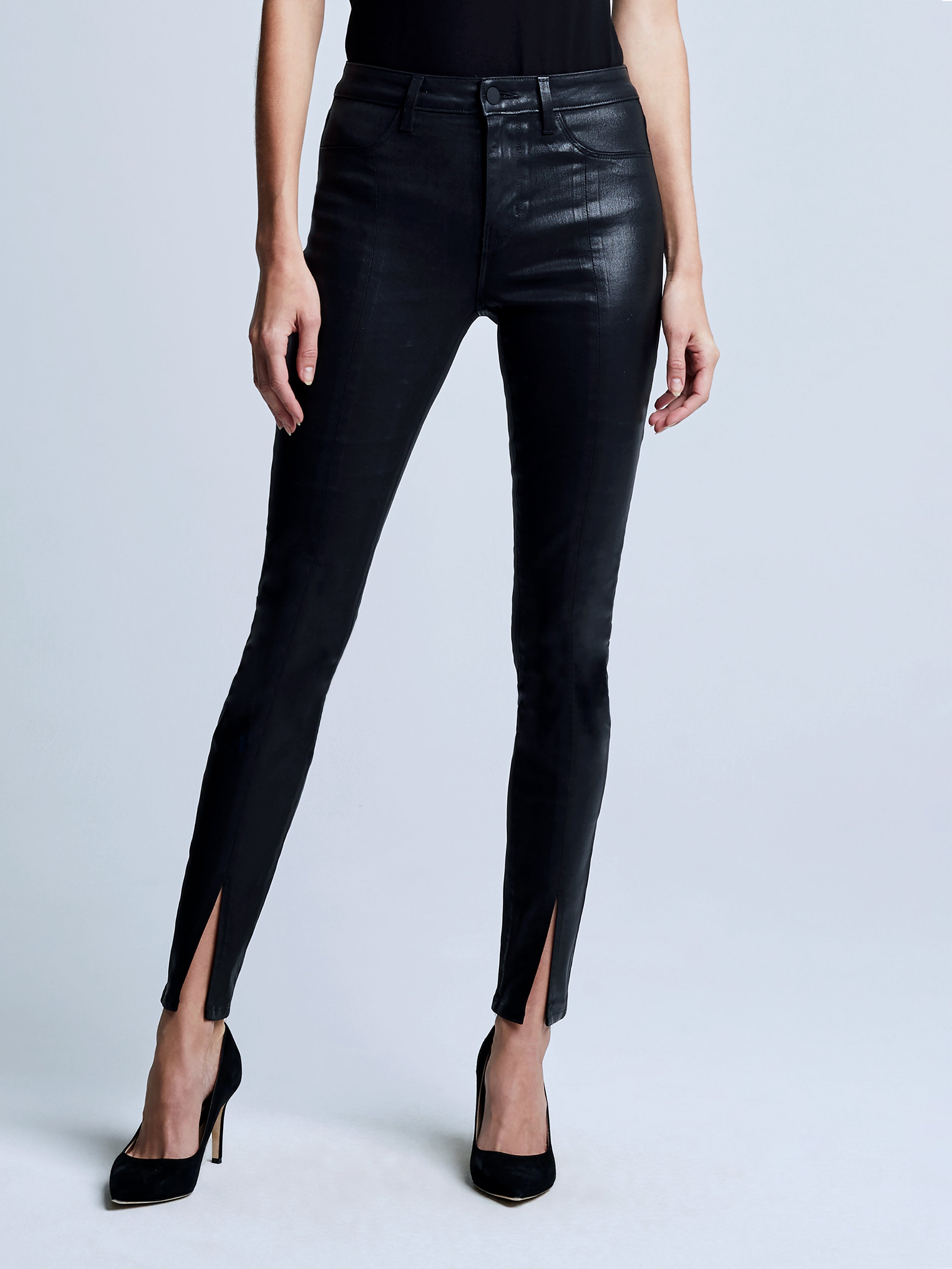 L'AGENCE Jyothi Hi-Rise Split Ankle in Noir Coated
