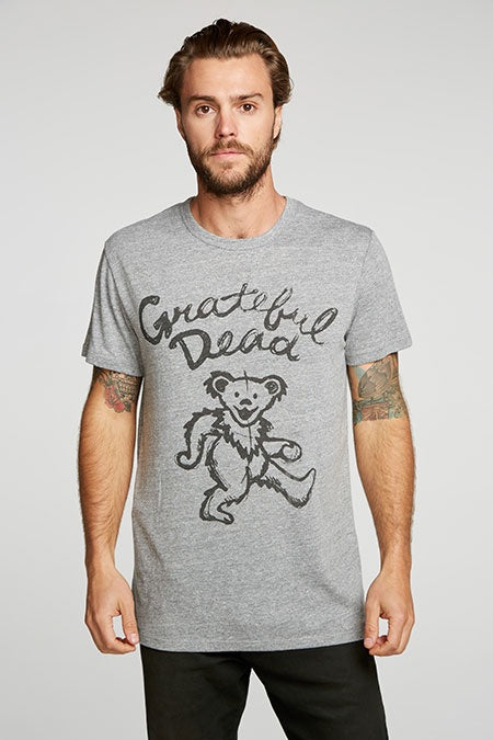 Chaser Mens Grateful Dead Classic Bear Triblend S/S Tee - Streaky Grey