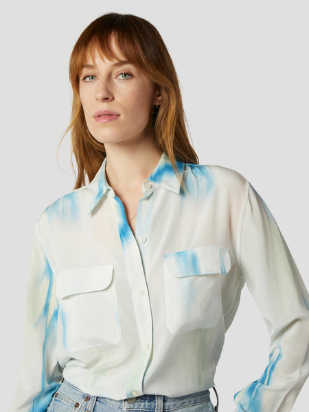 Equipment Signature silk blouse in desert blue multi