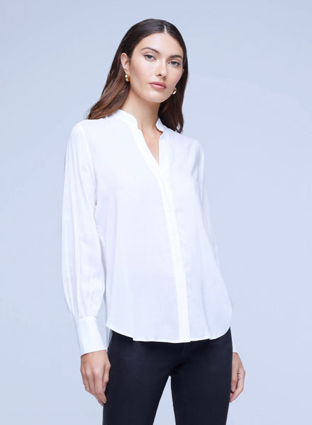 L'AGENCE Aaron Wide Cuff Blouse in Ivory