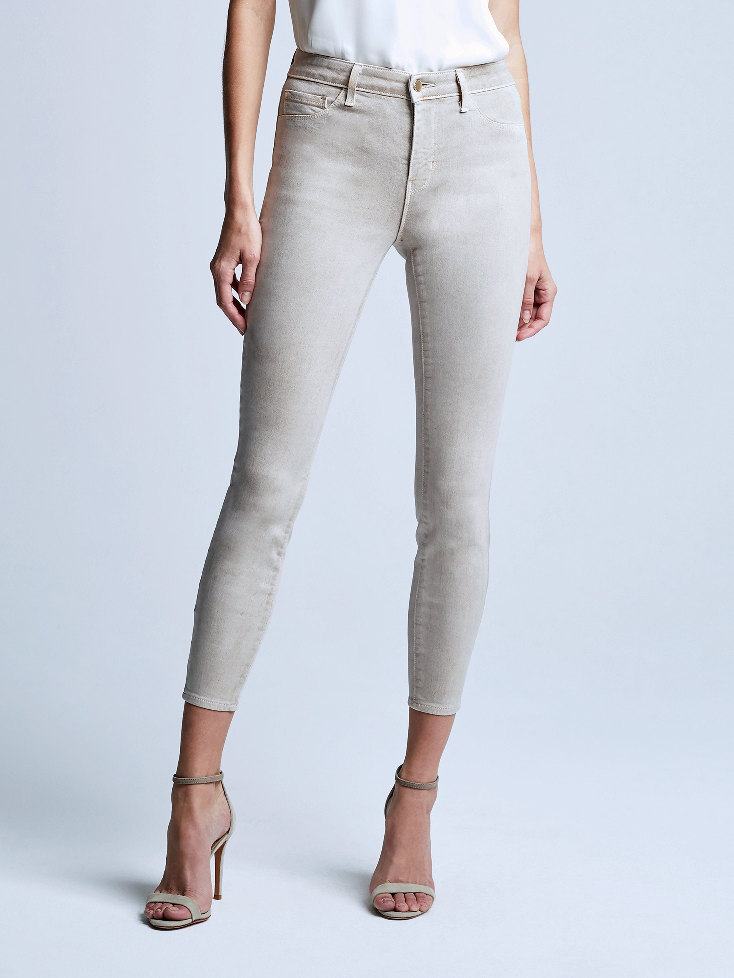 L'AGENCE Margot Hi Rise Ankle Skinny in Biscuit Gold Glitter