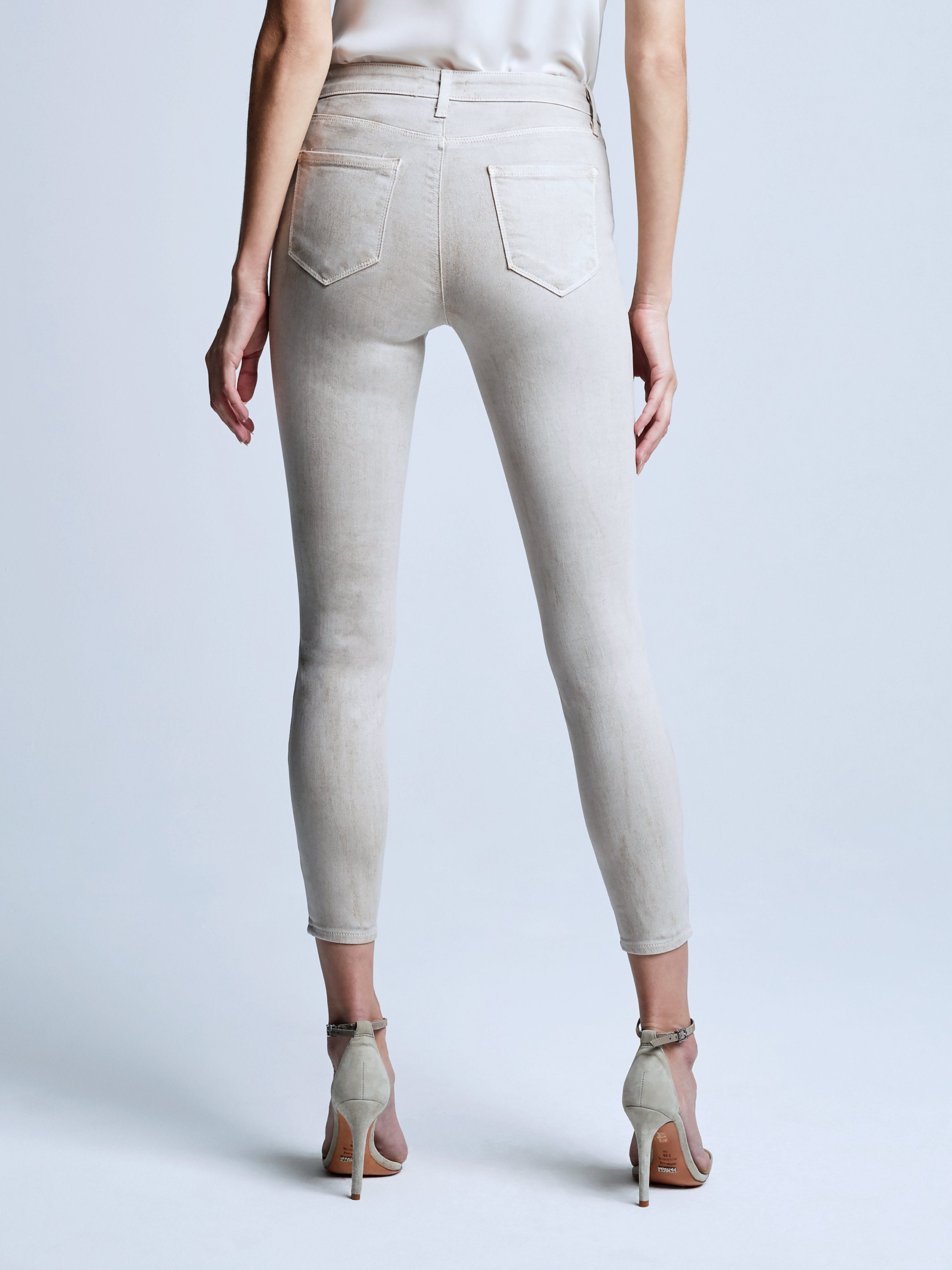 L'AGENCE Margot Hi Rise Ankle Skinny in Biscuit Gold Glitter