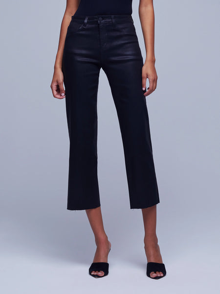 L'AGENCE Wanda High-Rise Crop wide leg pants - Noir Coated