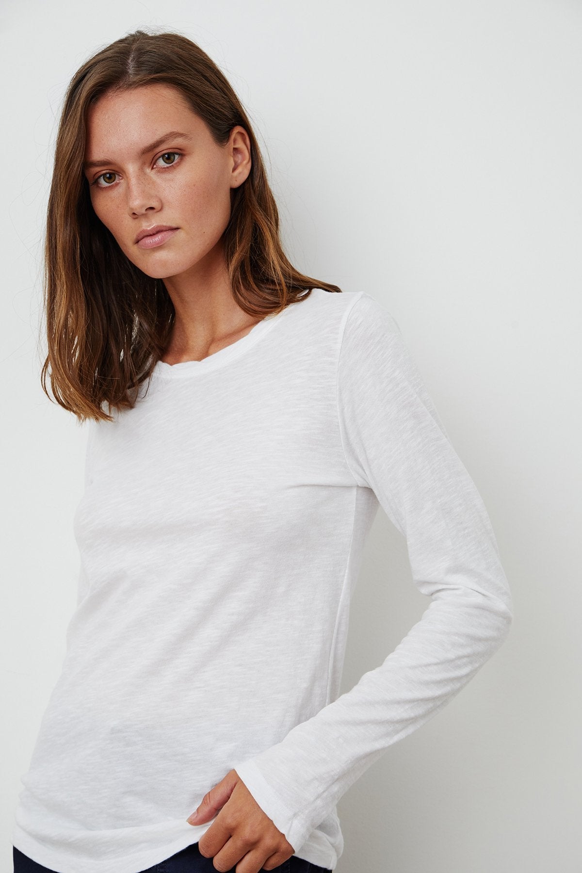 Velvet Liz Cotton Slub Long Sleeve Tee in White