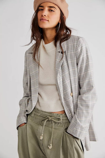 Free People Olivia Blazer in natural plaid combo