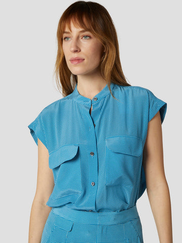Equipment covisa silk print capsleeve blouse in mediterranean