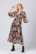 Saltwater Luxe Deklan 3/4 Slv Floral Maxi Dress in Black