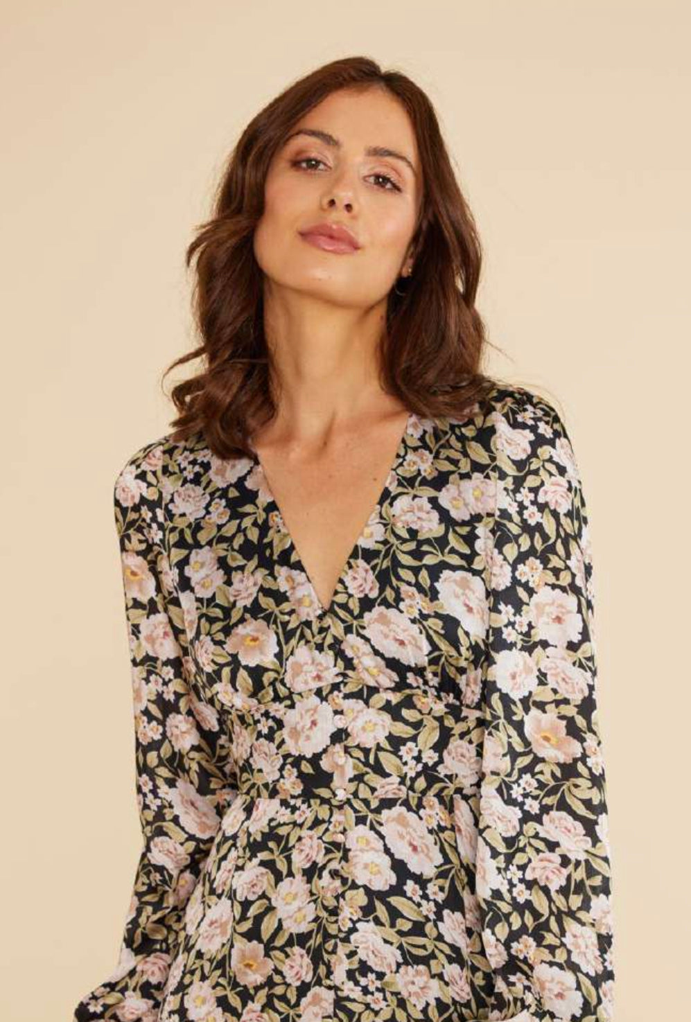 MinkPink Eliza Floral Midi Dress in Black/Pink