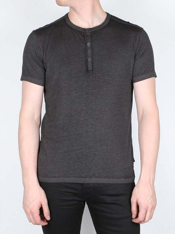 John Varvatos Duke S/S HENLEY BURNOUT Tee - Charcoal