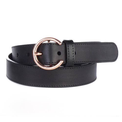 Brave Zona circular buckle belt in black with gold buckle