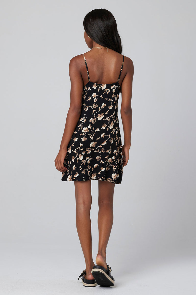 Saltwater Luxe Tank Tie Neck Dress in Black Brown Floral