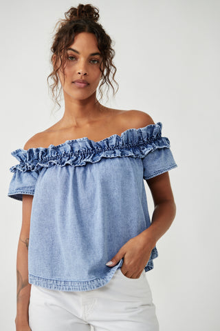 Free People Maxine Off Shoulder Top in Bleach Out