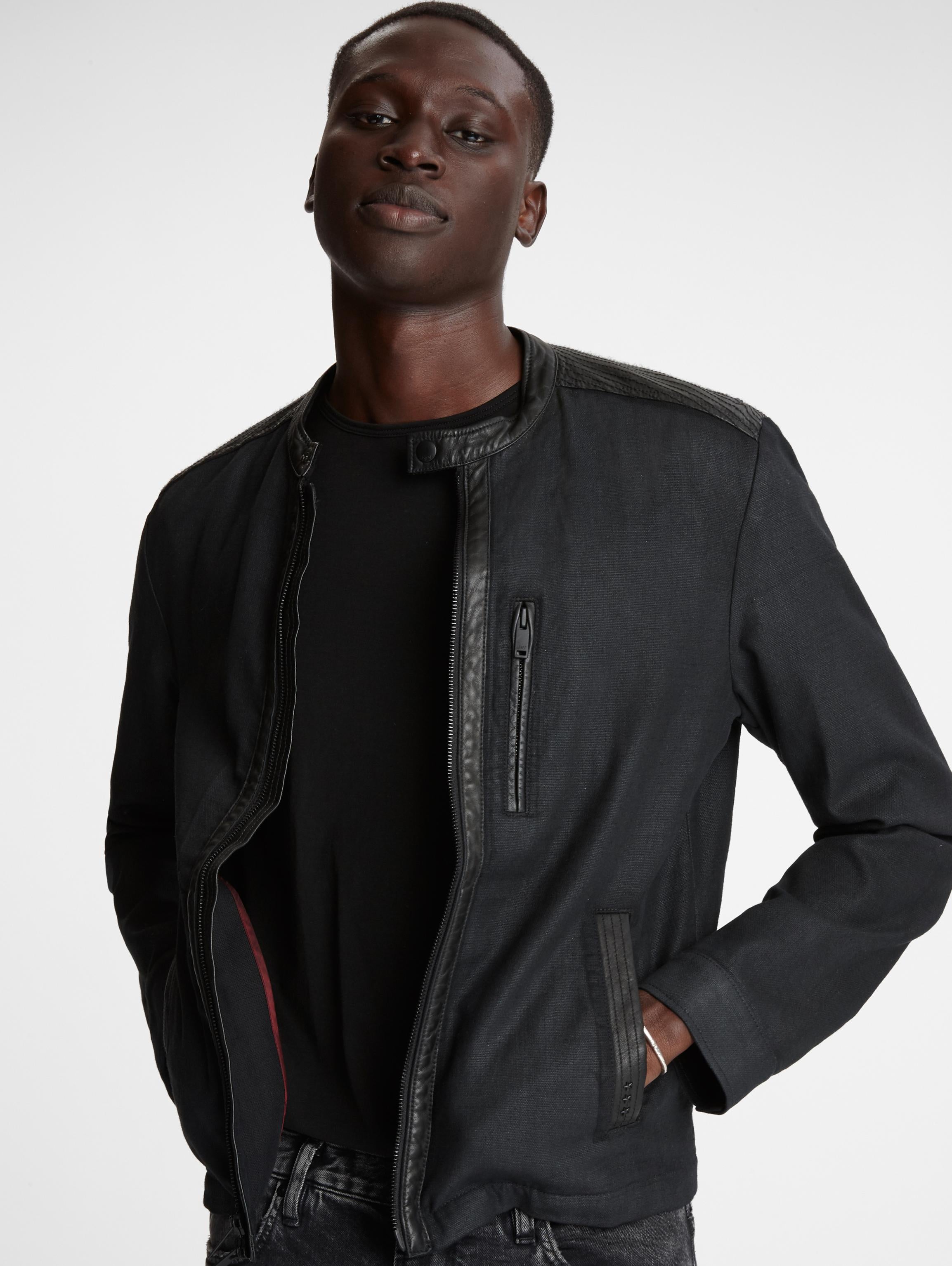 John Varvatos CORY COATED CANVAS JACKET Black