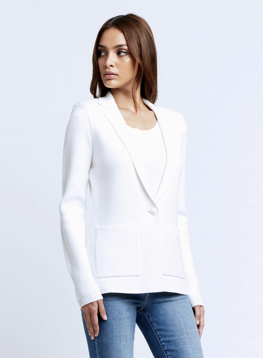 L'AGENCE Lacey Knit Blazer in White – manhattan casuals