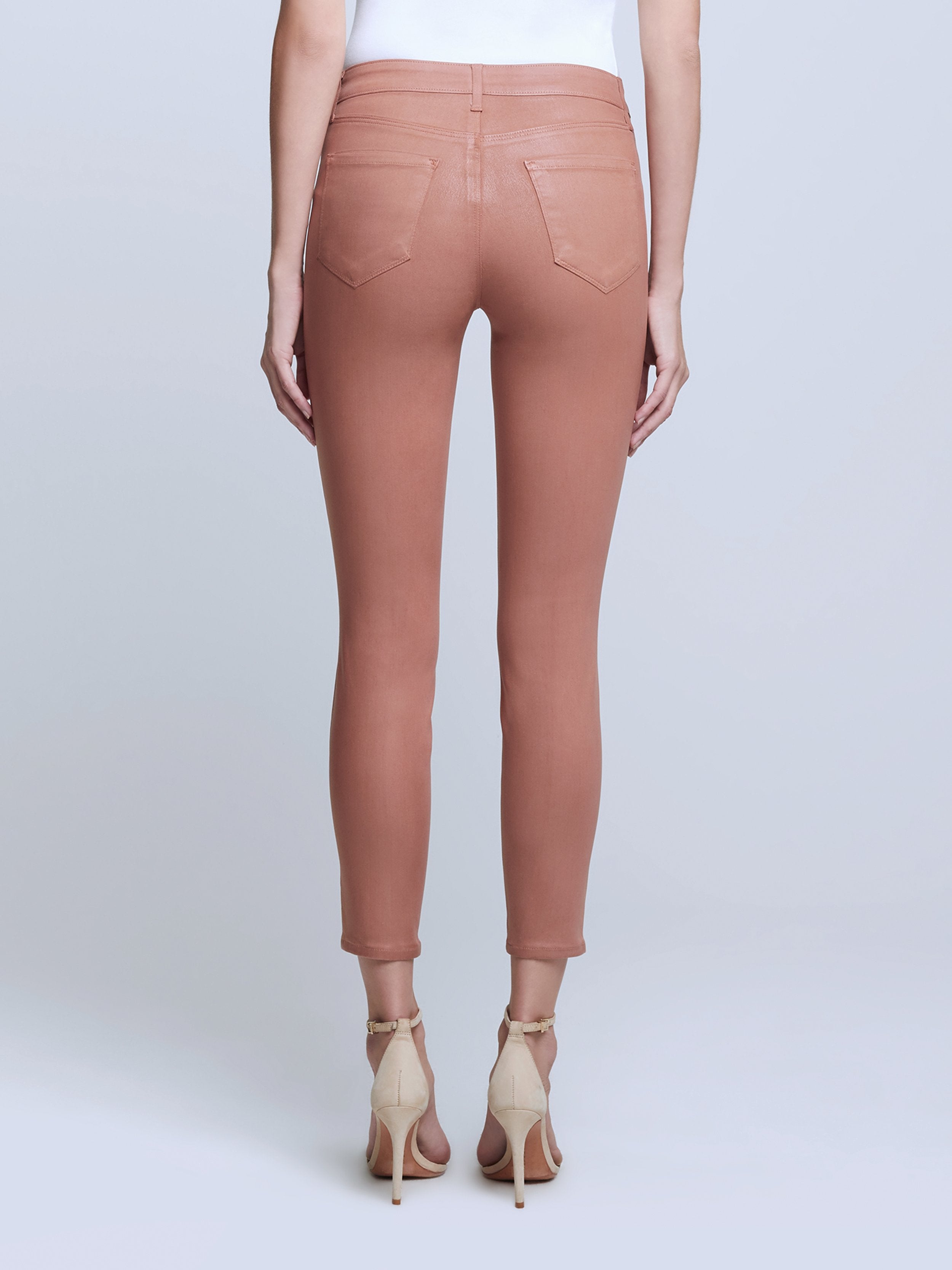 L'AGENCE Margot Hi Rise Ankle Skinny in Mocha Brown Coated