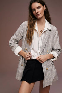 Free People Olivia Blazer in natural plaid combo