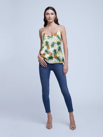 L'AGENCE Kylee Racer Tank in White Multi Pineapple