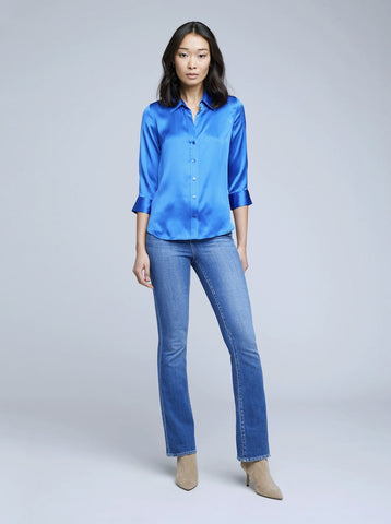 L'AGENCE Dani 3/4 sleeve silk blouse in Palace Blue