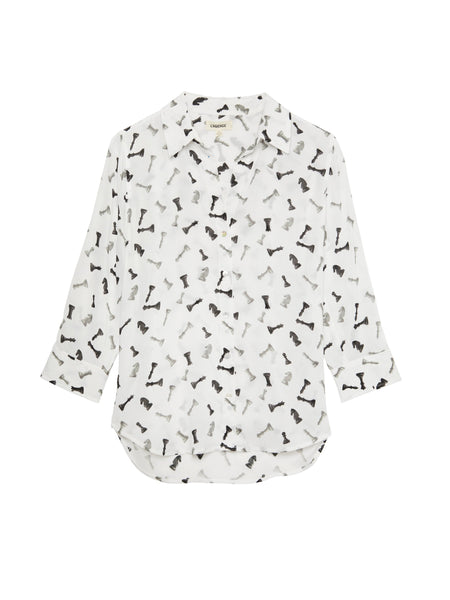 L'AGENCE Camille 3/4 sleeve blouse in ivory/black chess pieces
