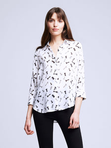 L'AGENCE Camille 3/4 sleeve blouse in ivory/black chess pieces