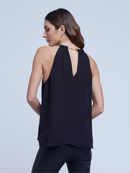 L'AGENCE Lina Chain Draped Top in Black