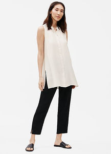 Eileen Fisher System Silk Georgette Sleeveless Button Front Shirt - Bone or Black