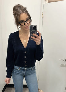 Crush Cashmere Acai Fitted Cardi in Navy
