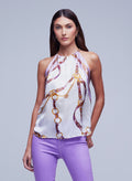 L'AGENCE Tillie Chain Neck Scarf Top in Ivory Multi